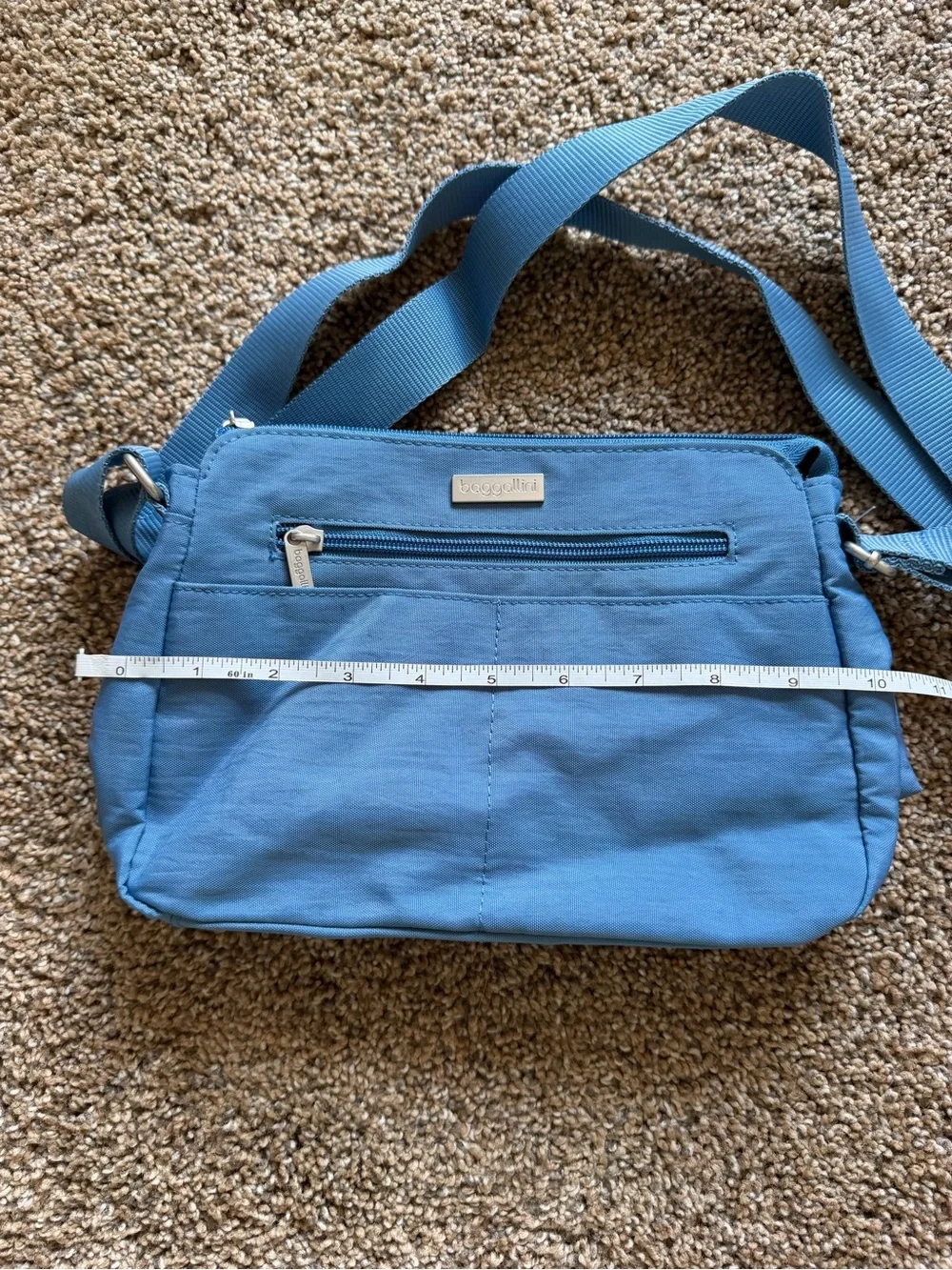 BAGGALLINI Dusty Blue Nylon Zippered Crossbody Shoulder Bag